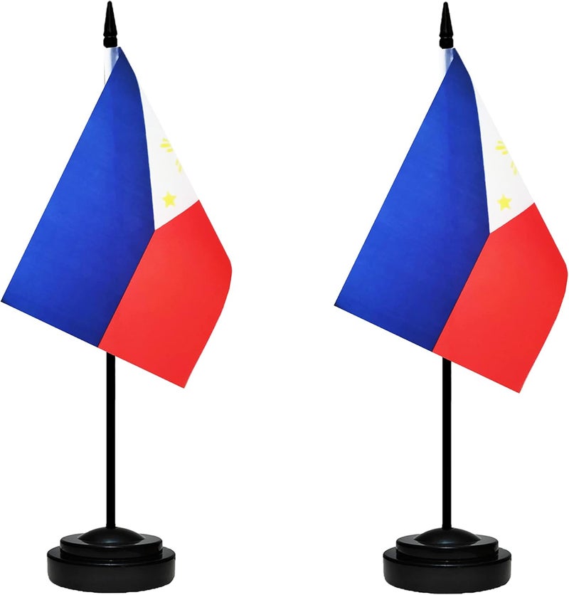tibijoy Philippines Flags Filipino Desk Flags Set Small Mini Philippines Flags Table Flag with 13" Black Pole, Black Base and Spear Top, Miniature Philippine Deluxe Desktop Flag, Home Decoration, Office Decoration, Festival Celebrations(12 Pack ) - Image 2